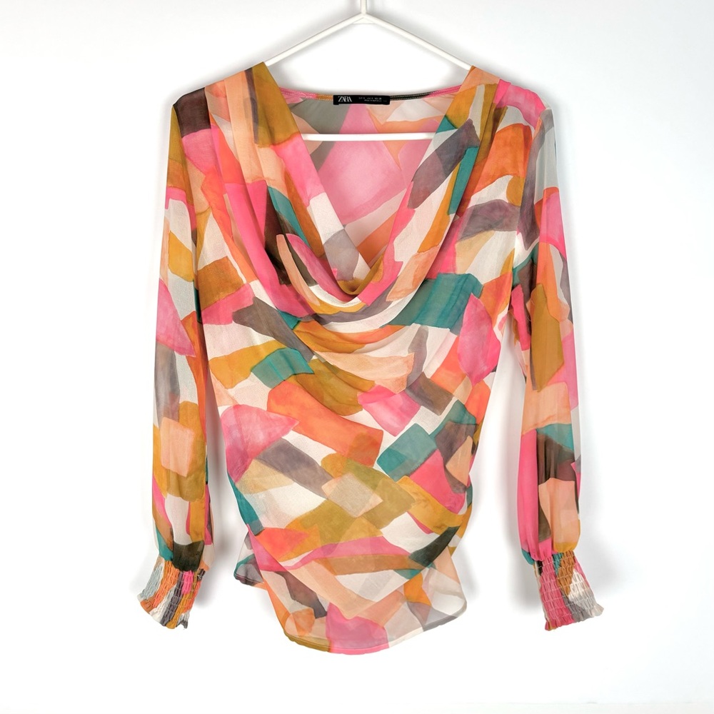 Zara multicolour sheer cowl top